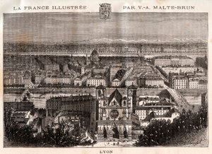 Lyon - rytina v „La France illustrée: geografie, historie, statistická správa“ od V.A. Malt-Brown. 1884 od French School