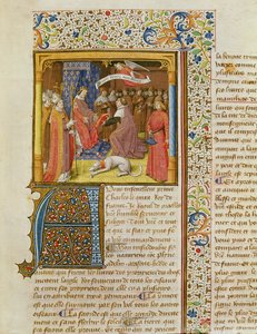MS 246 f.1r Raoul de Presles představuje svůj překlad Karlu V. (1338-80) z La Cite de Dieu od sv. Augustina, přeložil Raoul de Presles (1316-82) c.1400-50 od French School