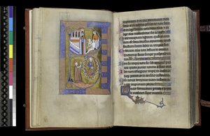 MS 300 f.XIII-1r, ze Žaltáře a hodin Isabely Francouzské, Paříž, kolem 1265-70 (pero a tuš a tempera na pergamenu) od French School