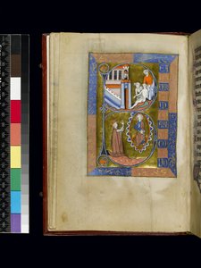 MS 300 f.XIII, folio ze Žaltáře a hodin Isabely Francouzské, Paříž, kolem 1265-70 (pero a tuš a tempera na pergamenu) od French School