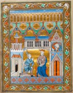 MS 300 fol. VIIi Král David dostává zprávu o Absalomově smrti z hodin žaltářů Isabely Francouzské, kolem roku 1255 od French School