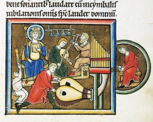 MS CXXXVII fol. 149r, král David držící žaltář a hrající hudebníci, ze žaltáře svaté Alžběty (tempera a plátek zlata na pergamenu) od French School