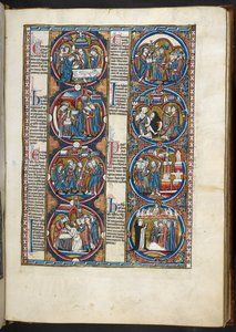 SLEČNA. Harley 1527, f.77r, miniatury z Bible moralisée (vellum) od French School