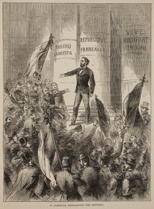 M. Gambetta vyhlašuje republiku, září 1870, ilustrace z Cassellse Historie války mezi Francií a Německem, 1870-1871 od French School