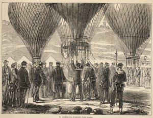 M. Gambetta začíná pro Tours, ilustrace z Cassells Historie války mezi Francií a Německem, 1870-1871 od French School