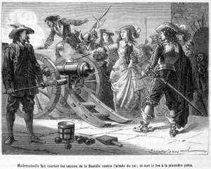 Mademoiselle (Grande Mademoiselle = vévodkyně de Montpensier) obrátila děla Bastily proti králově armádě a zapálila první kus - v „Histoire de France populaire“ od Henriho Martina. od French School