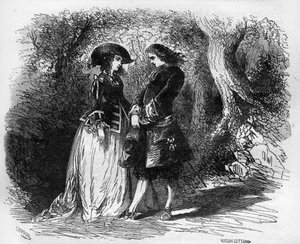 Mademoiselle de Pons se setkala se svým mladým milencem Malicornem kolem roku 1653. Rytina v „Dějinách prostituce a zhýralosti mezi všemi národy světa od starověku až po současnost“ od Dr. Th. -F. Debray. 1879. od French School