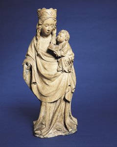 Madona s dítětem, první čtvrtina 15. století (pískovec se stopami zlata a polychromie) od French School