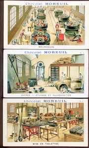 Výroba čokolády, obrazová reklama na čokoládu Moreuil, cca 1900 (viz také 289139) od French School