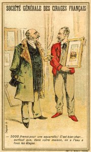 Muž smlouvá o cenu akvarelu s umělcem (chromolitho) od French School