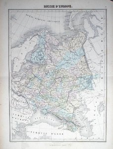Mapa evropského Ruska, cca 1840 (kolorovaná rytina) od French School