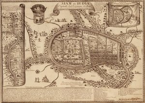 Mapa Ayutthayi, 1686 (tuš na papíře) od French School