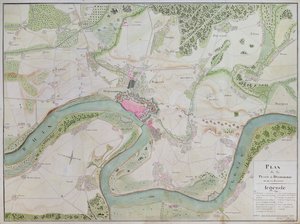 Mapa Düsseldorfu a okolních oblastí (pero a inkoust na papíře) od French School