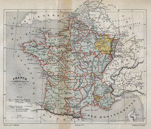 Mapa Francie o smrti Ludvíka XIV. v roce 1715 - Plan de La france a la mort de Louis XIV en 1715 - rytina v „“ Histoire de France“ od Victora Duruye (1811-1894) - 1882 od French School