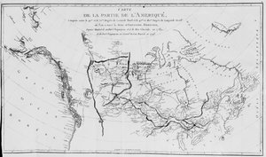 Mapa Severní Ameriky, zakreslující expedice sira Alexandra Mackenzieho v letech 1789 a 1798 do Severního ledového oceánu
