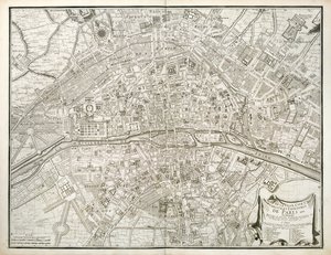 Mapa Paříže, z Atlasu Paříže od Jean de la Caille, 1714