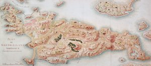 Mapa Rhode Island v době jeho okupace 1780-81 francouzskou armádou na příkaz Jean-Baptiste de Vimeur (1725-1807) hraběte z Rochambeau