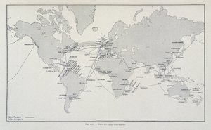 Mapa podmořských kabelů po celém světě - v „Through Electric“ od G. Davyho od French School
