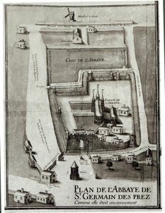 Mapa opatství Saint-Germain-des-Pres, 1713 (inkoust a kvaš na papíře) od French School