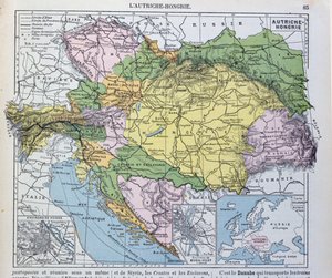 Mapa rakousko-uherské říše, ilustrace ze školní učebnice francouzského zeměpisu, 1905