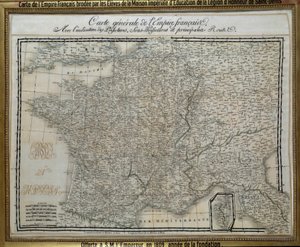 Mapa Francouzského císařství (prvního císařství) vyšívaná studenty císařského domu Čestné legie ze Saint Denis. Vyšívaný obrázek z roku 1809. Ile d