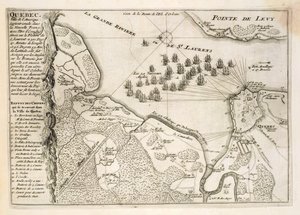 Mapa obléhání Quebecu britskou flotilou, 1670