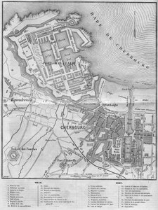 Mapa města a přístavu Cherbourg, Manche (50) od French School