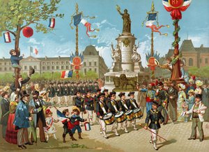 Pochod školních praporů 14. července 1883 na Place de la Republique od French School