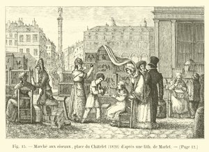 Ptačí procházka, Place du Chatelet, 1820, po lithu od Marleta od French School