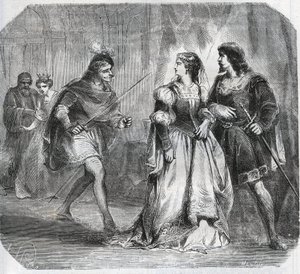 Marguerite de Baviere, vévodkyně z Burgundska (1363-1423) a královna Isabeau (Isabelle, Elisabeth) z Baviere (1371-1435) oddělují Ludvíka I. z Valois, vévodu z Orleans (1372-1407) a Jean Sans Ppeur (vévodu z Burgundska) 1371-1419), kteří bojují za vládu od French School