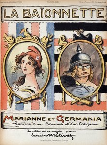 Marianne a Germania, příběh klobouku a helmy - v „“La Bayonette““ z 18.4.1918 od French School