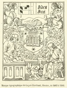 Typografická značka Guyot-Marchant, knihkupec, od roku 1483 do roku 1502 (rytina) od French School