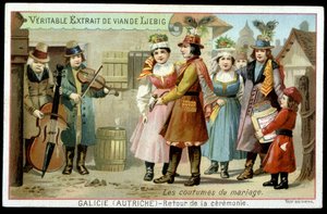 Svatební obyčeje: návrat obřadu v rakouské Haliči - chromo. Liebig, v. 1895 od French School