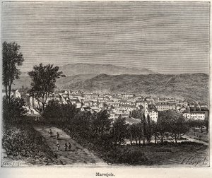 Marvejols - Lozere - Languedoc-Roussillon - rytina v „La France illustrée: geografie, historie, statistická správa“ od V.-A. Sladově hnědá. 1884 od French School