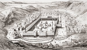 Mekka, Saúdská Arábie, ze starověké a moderní univerzální historie, vydáno ve Štrasburku kolem roku 1860 (rytina) od French School