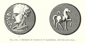 Bronzová medaile Vergasillauna, náčelníka Arvernes (rytina) od French School