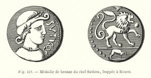 Bronzová medaile náčelníka Suticos, ražená v Rouen (rytina) od French School