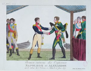 Setkání mezi Napoleonem I. a Alexandrem I. v Tilsitu, 25. června 1807 od French School