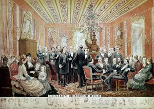 Setkání v Literárním salonu Maison Hugo, Paříž, kolem roku 1875 (rytina) od French School