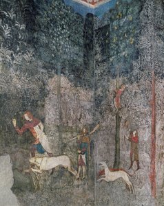 Muži na lovu se psy, detail z La Chambre du Cerf (Jelení pokoj) 1343 od French School