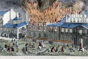 Muži snažící se uhasit požár pařížské opery v roce 1763. od French School