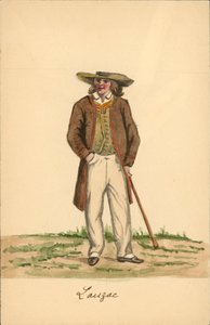 Mužský kroj z Lauzachu, Morbihan (barevná litografie) od French School