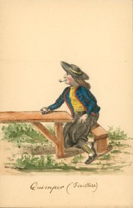 Mužský kroj z Quimperu, Finistere (barevná litografie) od French School