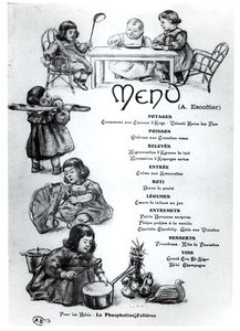 Menu vytvořené Augustem Escoffierem (1846-1935) pro děti a kojence, c. 1900 od French School