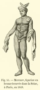 Rtuť, bronzová figurka nalezená v Seině v Paříži v roce 1849 (rytina) od French School