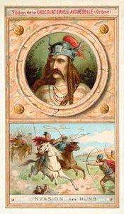 Merovech, král salianských Franků, a invaze Hunů, 451 (chromolitho) od French School