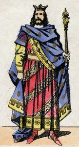 Dynastie Merovejců: Portrét Clotairea IV. (685-719) krále australských Franků v letech 717 až 719. Epinal zobrazování z konce 19. století. Soukromá sbírka. od French School