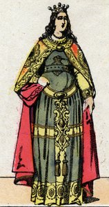 Dynastie Merovejců: Portrét manželky královny Clothilde Dagoberta III. (699-715). Epinal zobrazování z konce 19. století. Soukromá sbírka. od French School