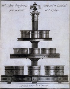 Kovové zpracování: sada likérových kelímků na stojánku, 1780-96 od French School