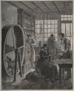 Metier a řemeslník: nožířský obchod v provincii v 19. století. Rytina z roku 1885 v „“Les arts et metiers illustres““ od Adolphe BITARDA. od French School